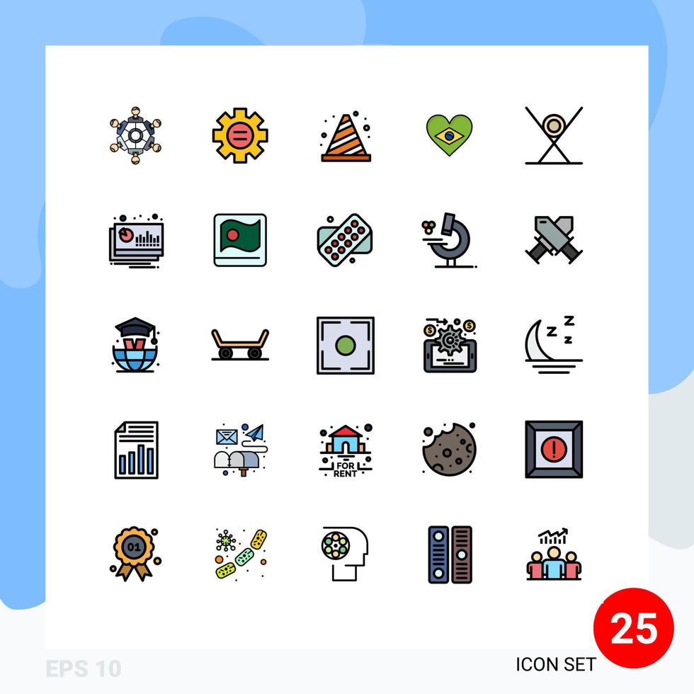användare gränssnitt packa av 25 grundläggande fylld linje platt färger av kärlek Brasilien redskap hjärta väg redigerbar vektor design element