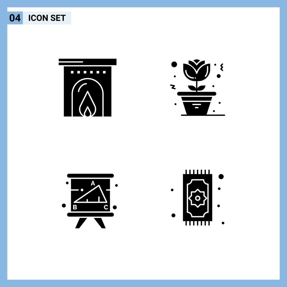 Piktogrammsatz aus 4 einfachen soliden Glyphen von editierbaren Vektordesign-Elementen der Hotelstudie Blumenakademie-Teppich vektor