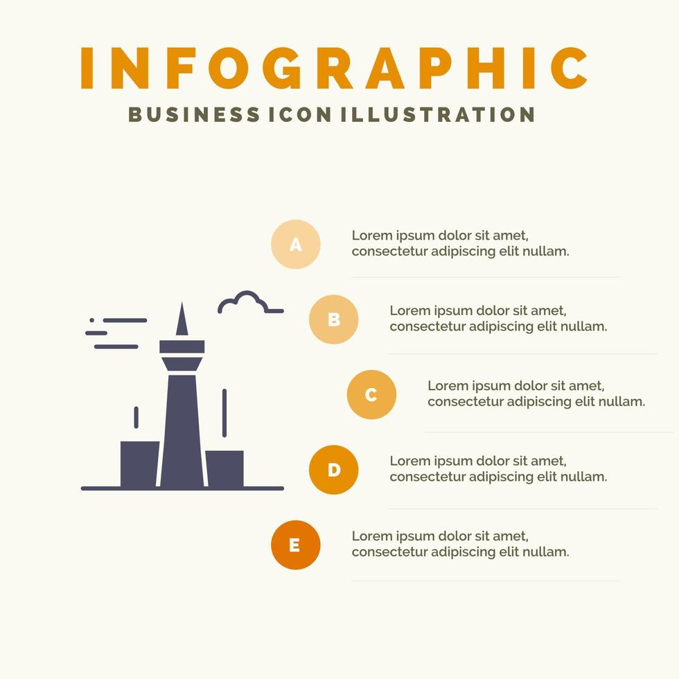 architektur und stadtgebäude kanada turm wahrzeichen solide symbol infografiken 5 schritte präsentation hintergrund vektor