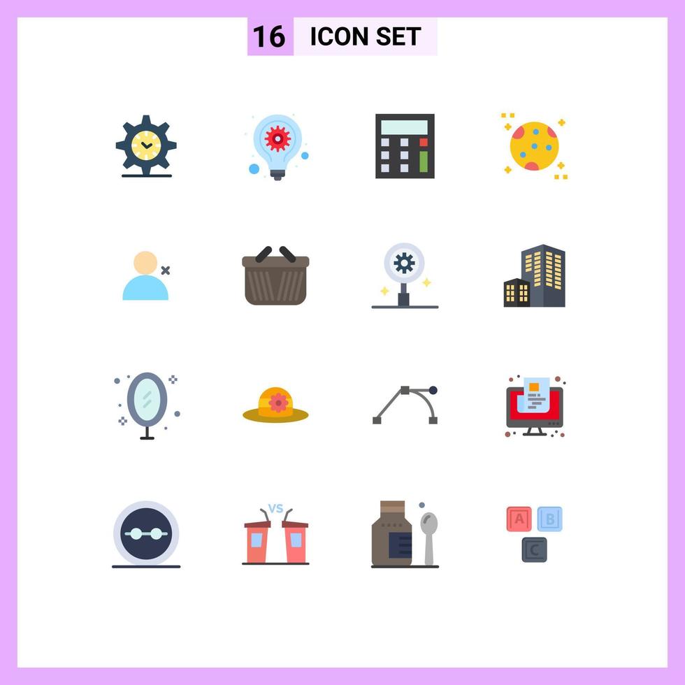 Aktienvektor-Icon-Pack mit 16 Zeilenzeichen und Symbolen für Korb, Twitter, Berechnung, Entdecken, Menschen, Mond, editierbares Paket mit kreativen Vektordesign-Elementen vektor