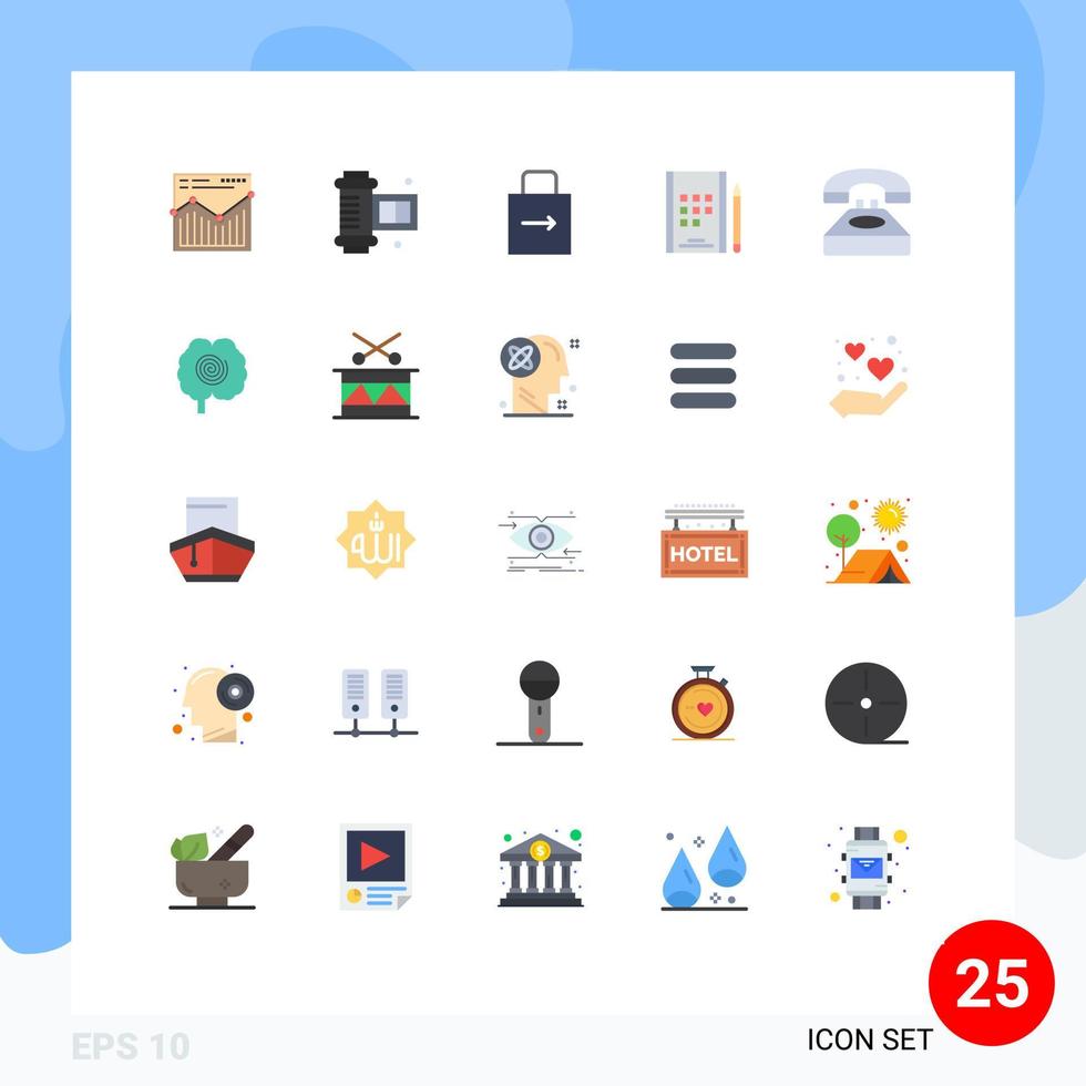 redigerbar vektor linje packa av 25 enkel platt färger av Kontakt ring upp nyckel anteckningar bok redigerbar vektor design element