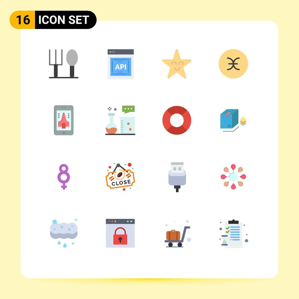piktogrammsatz von 16 einfachen flachen farben des smartphones, das gesichtsspielsymbolik spielt, editierbares paket kreativer vektordesignelemente vektor