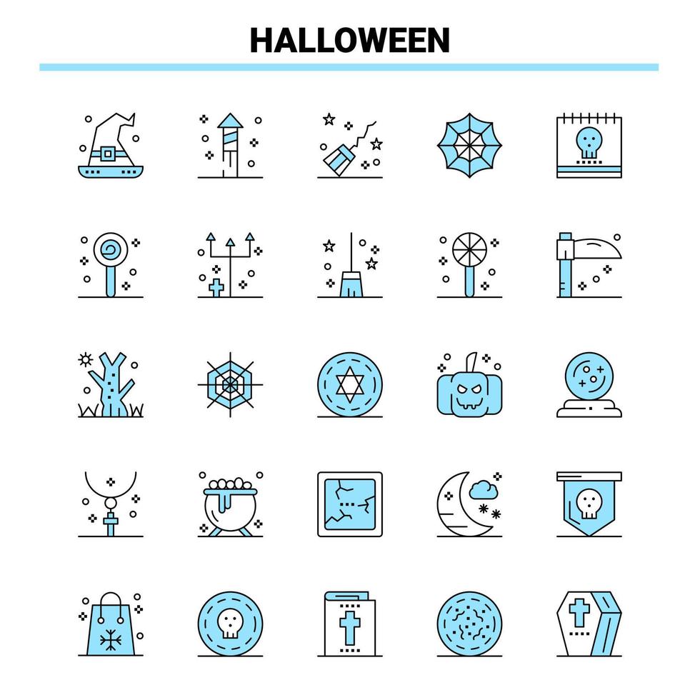 25 halloween svart och blå ikon uppsättning kreativ ikon design och logotyp mall vektor