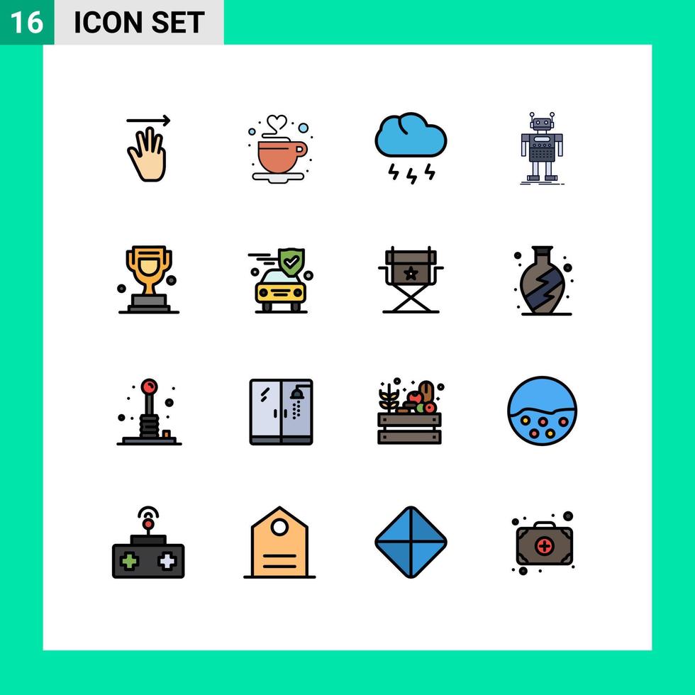 16 thematische Vektor-Flachfarben gefüllte Linien und editierbare Symbole von Award-Bot-Cloud-künstlichen Robotern editierbare kreative Vektordesign-Elemente vektor