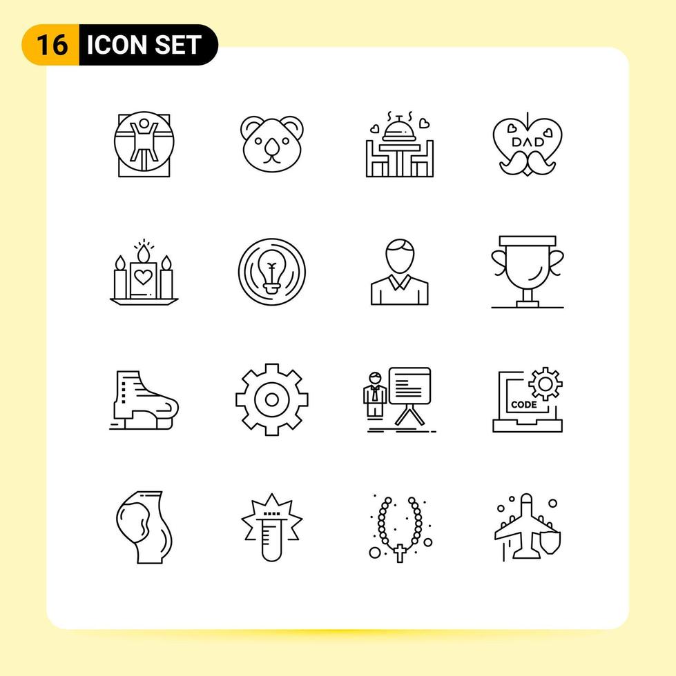 Mobile Interface Gliederungssatz von 16 Piktogrammen von Kerzen Vatertag Sydney Vater Platte editierbare Vektordesign-Elemente vektor