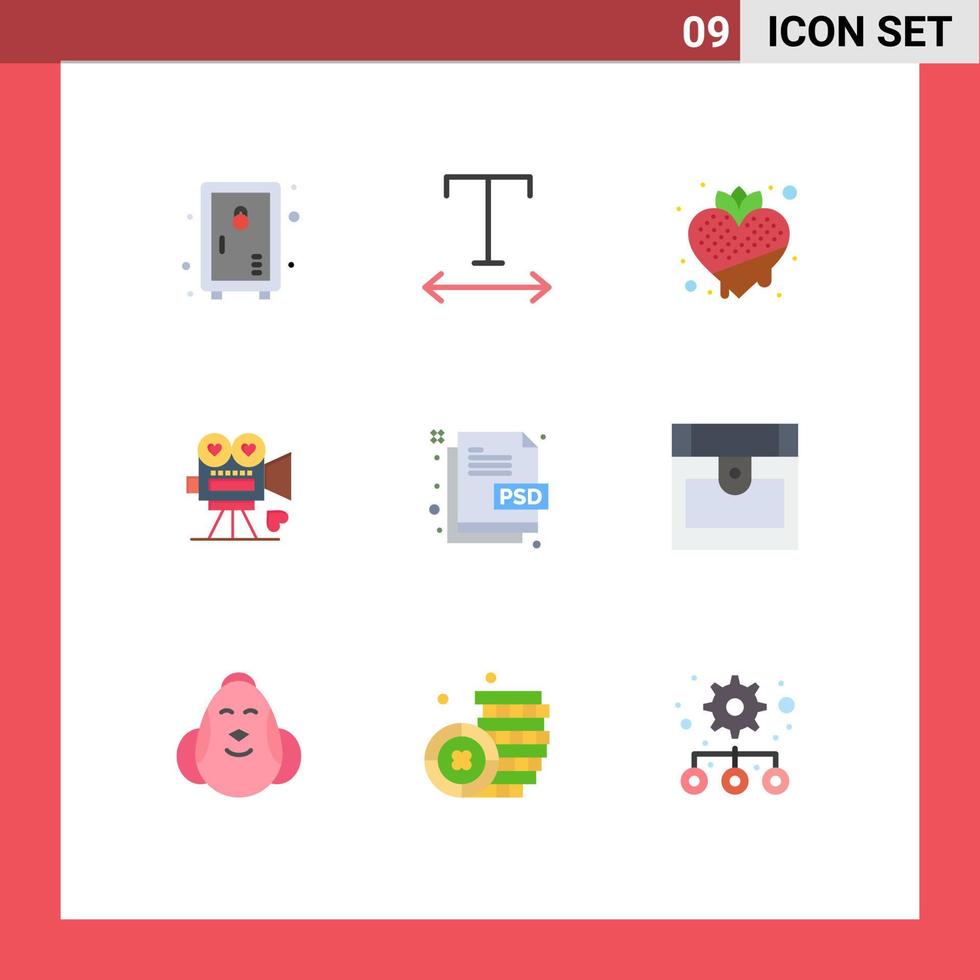 9 universell platt färger uppsättning för webb och mobil tillämpningar design valentine jordgubb kärlek film redigerbar vektor design element