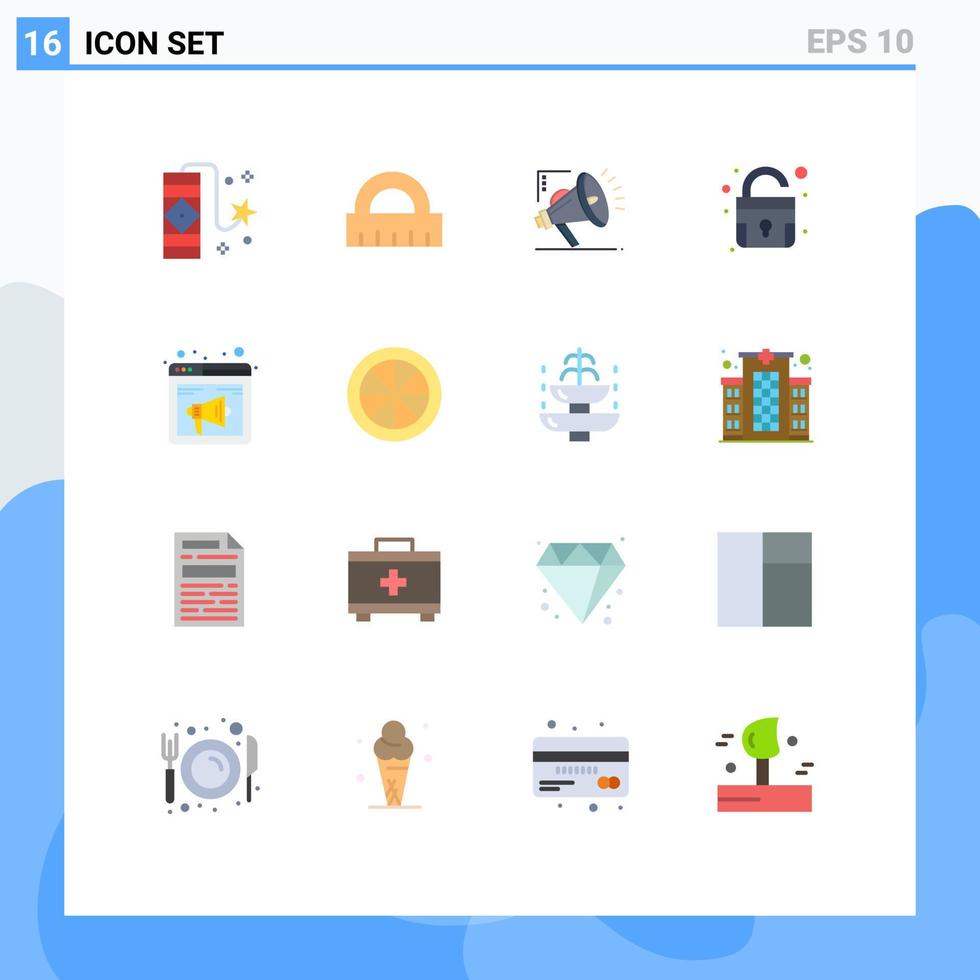 modern uppsättning av 16 platt färger och symboler sådan som högtalare internet atomisering browser hänglås redigerbar packa av kreativ vektor design element
