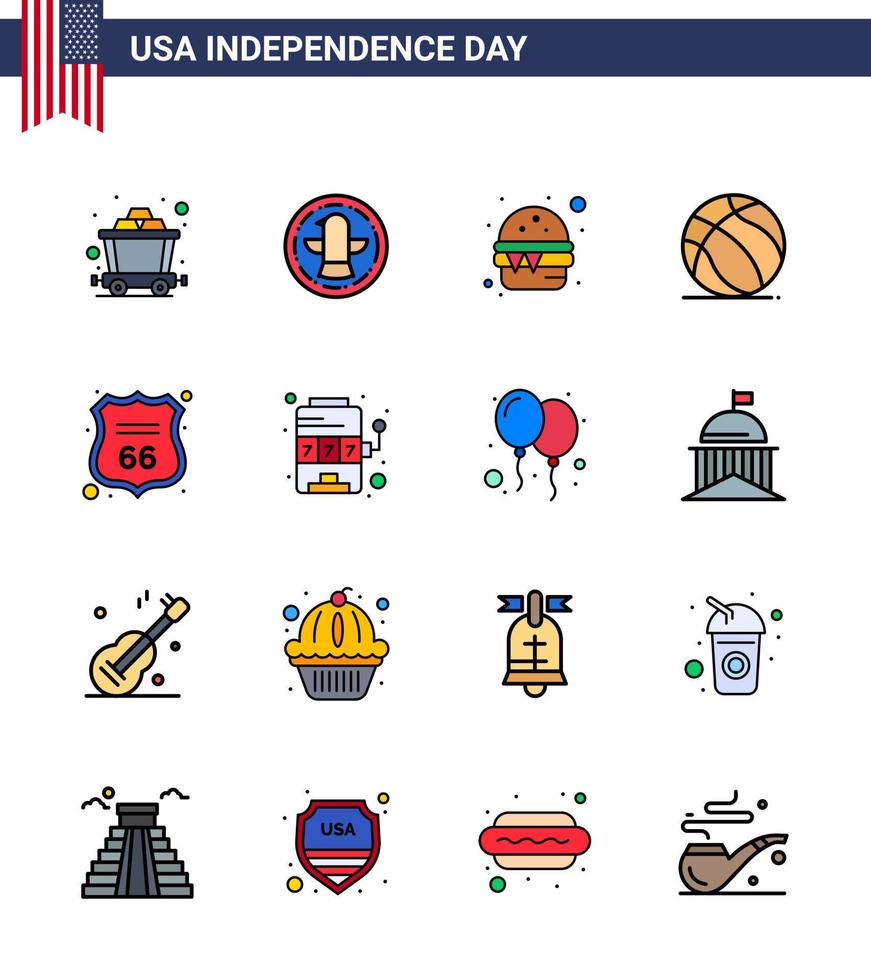 Aktienvektor-Icon-Pack mit amerikanischen Tag 16-Zeilenzeichen und Symbolen für Zeichensicherheit schnell USA-Ball editierbare USA-Tag-Vektordesign-Elemente vektor