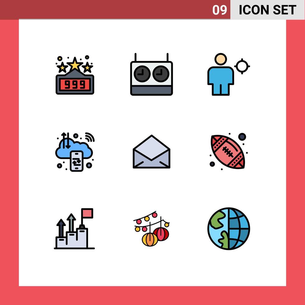 9 thematische Vektor-Filledline-Flachfarben und editierbare Symbole von Mail-Internet-Human-c-Digital-Cloud-editierbare Vektordesign-Elemente vektor