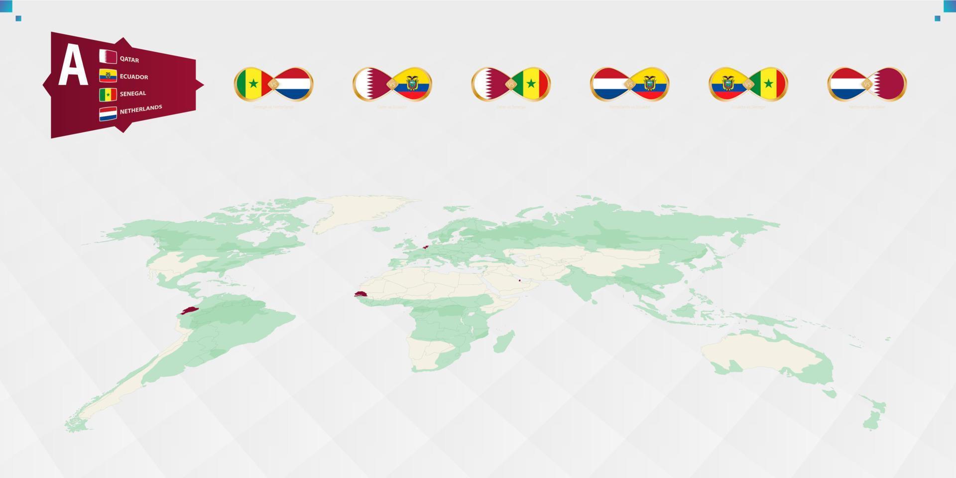 deltagarna i grupp en av de fotboll turnering, markerad i vinröd på de värld Karta. Allt grupp spel. vektor