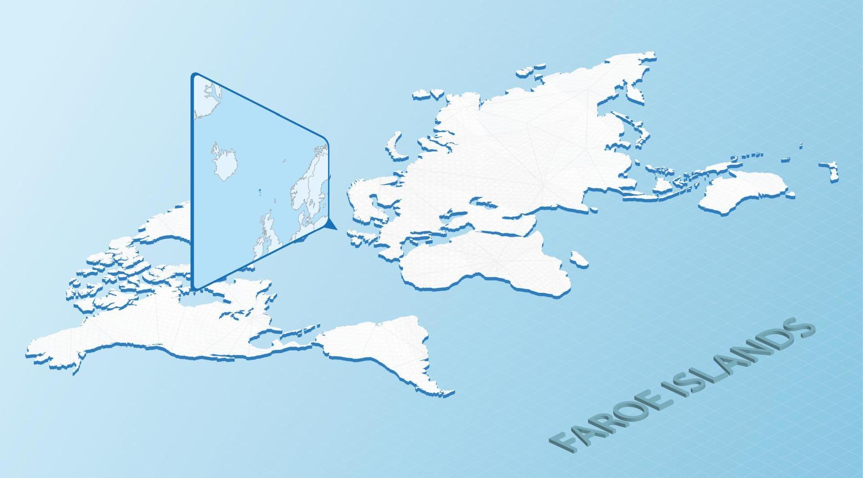 värld Karta i isometrisk stil med detaljerad Karta av faroe öar. ljus blå faroe öar Karta med abstrakt värld Karta. vektor