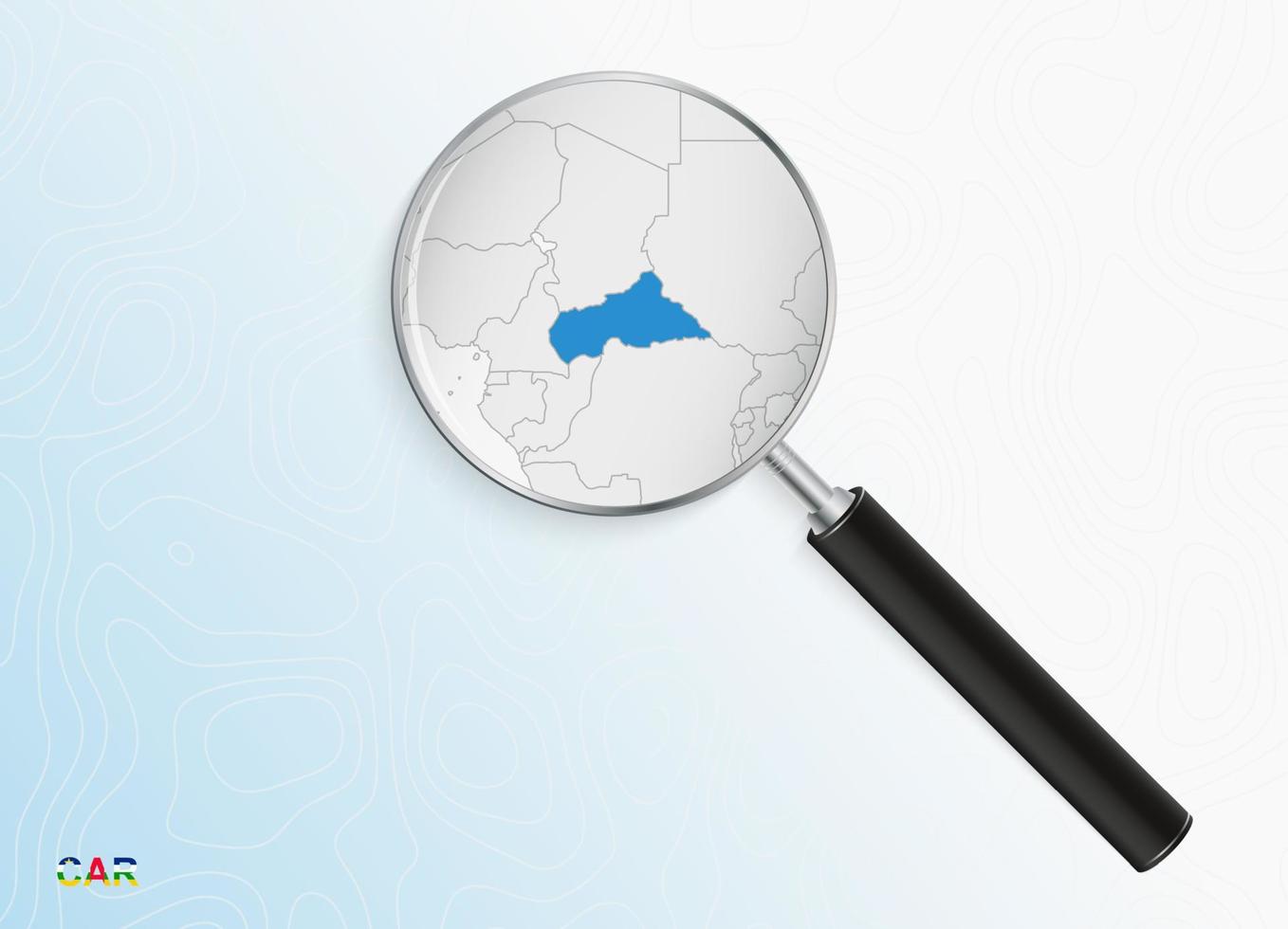 förstoringsglas med Karta av central afrikansk republik på abstrakt topografisk bakgrund. vektor