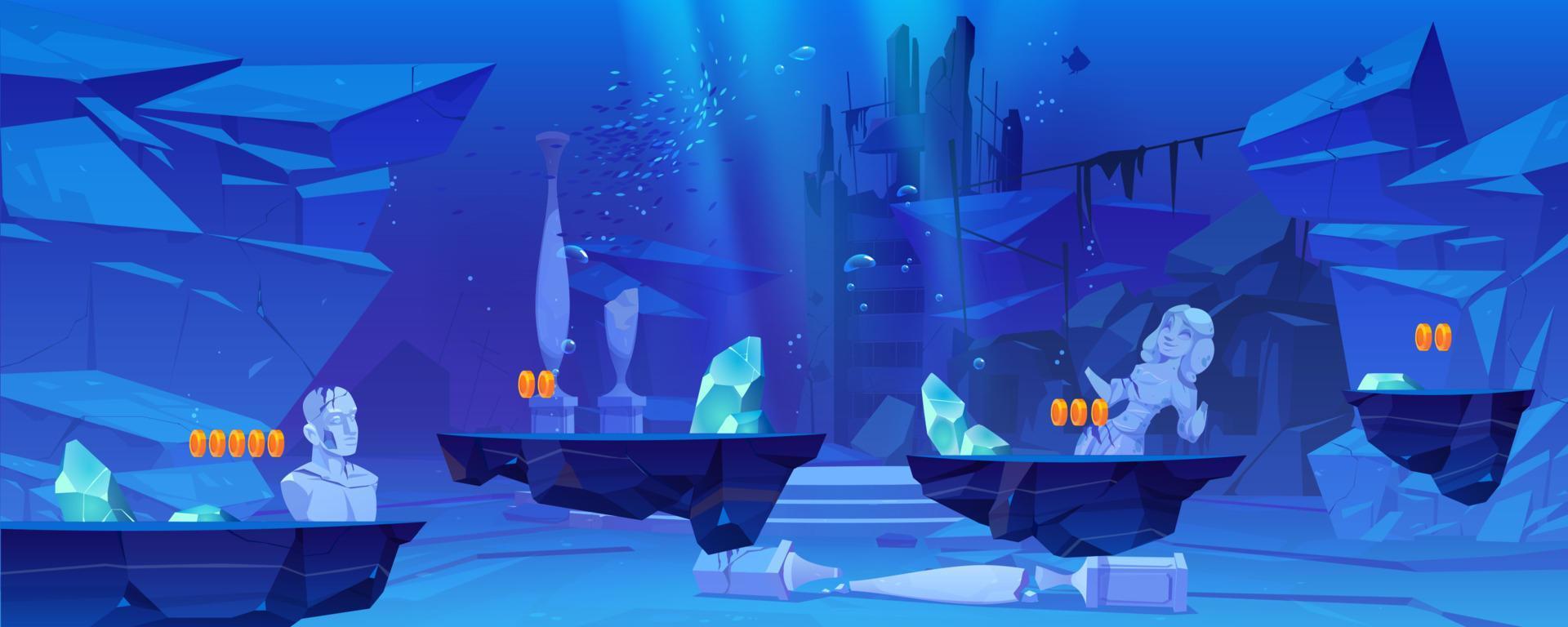 Hintergrund auf Spielebene mit Plattformen unter Wasser vektor