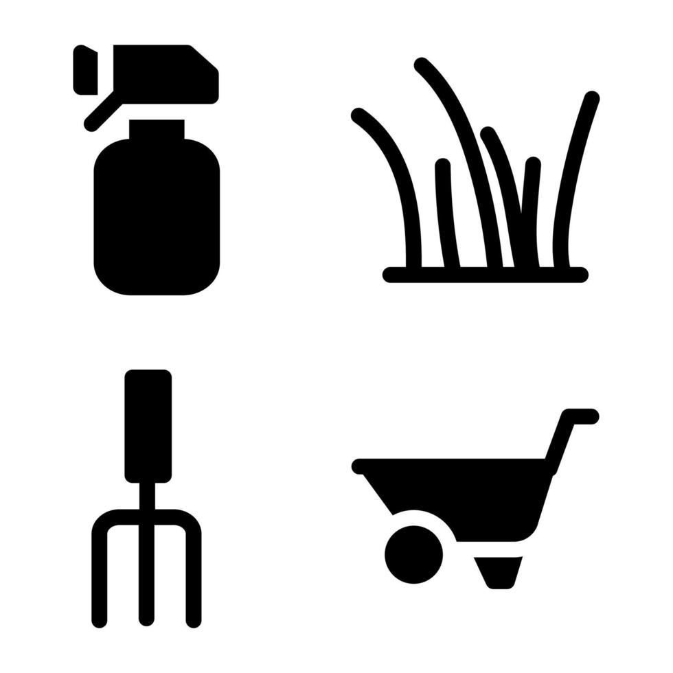 Reihe von Glyphensymbolen für landwirtschaftliche Werkzeuge vektor
