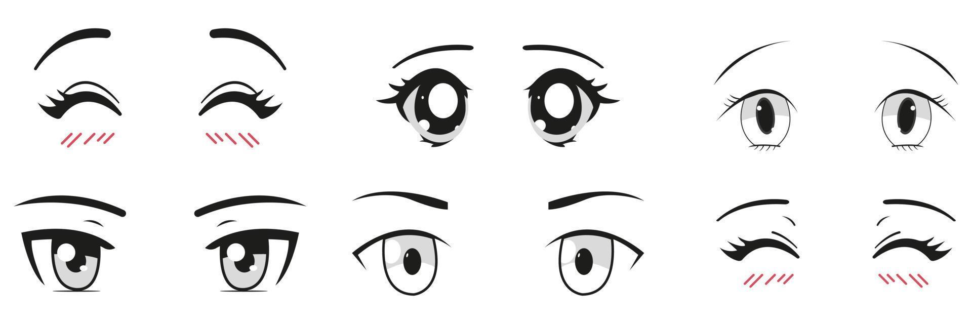 uppsättning av tecknad serie anime stil ögon vektor