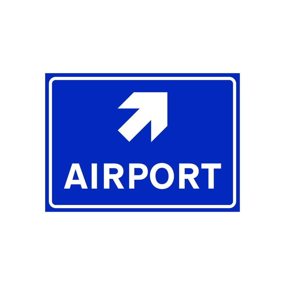 Flughafen-Verkehrsschild, blaues Rechteck mit weißem Pfeil und Text vektor