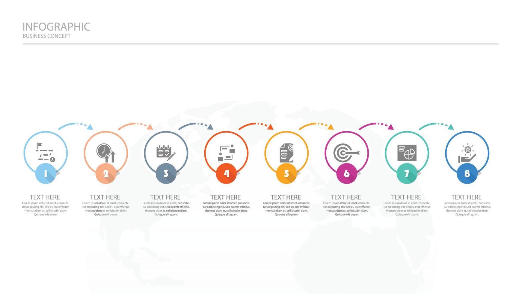 bearbeta infographic med 8 steg, bearbeta eller alternativ. vektor