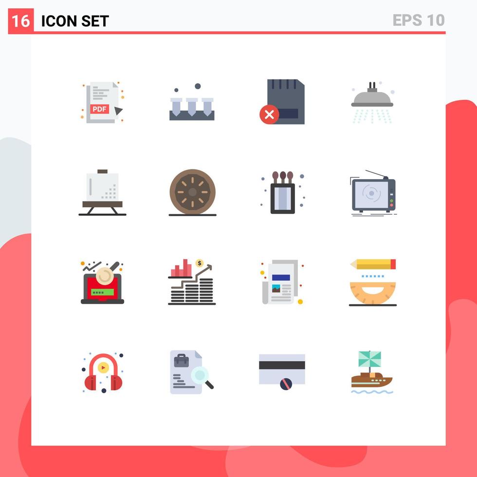 piktogram uppsättning av 16 enkel platt färger av design styrelse datorer dusch vatten redigerbar packa av kreativ vektor design element