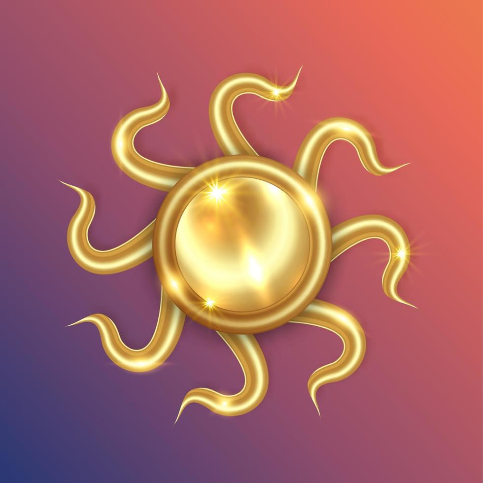 Luxus-Logo-Symbol mit goldener Sonne. abstrakter goldener sonnendurchbruch lokalisiert auf buntem hintergrund. vintage heiliges glänzendes sonne-burst-gestaltungselement. geometrische form, lichtstrahlen, sommer. Vektor-Illustration vektor