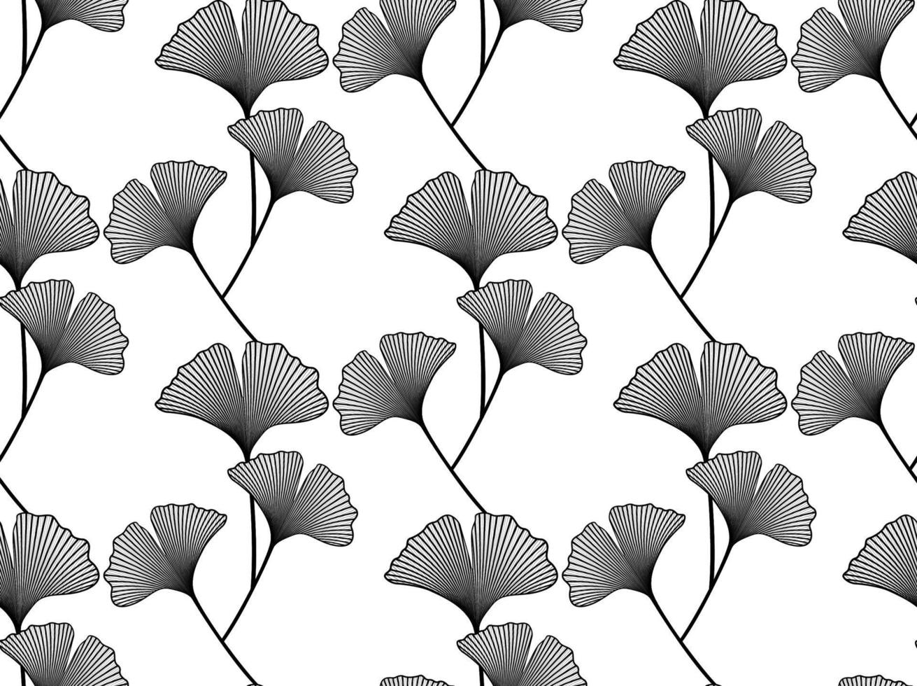 Nahtloses Muster mit handgezeichneten Ginkgo-Biloba-Blättern. Tuschezeichnung, Grafikstil, Logo-Vorlage, Vektorillustration floraler botanischer Hintergrund isoliert auf weiß vektor