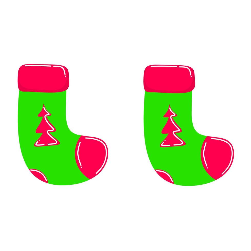 Vektor ein Paar grüne Socken mit einem Weihnachtsbaum-Muster auf weißem Hintergrund. perfekt für weihnachts- und neujahrsgeschenke.