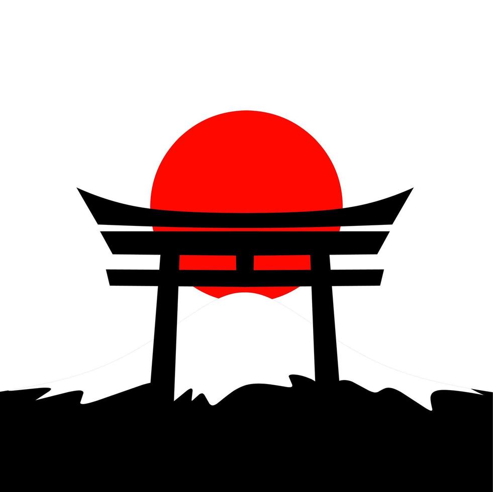 vektorillustration der japanischen flagge mit dem itsukushima-schrein und dem fuji. designkonzept des japanischen nationalen gründungstages am 11. februar. ideal für Postervorlagen, Banner und Grußkarten. vektor