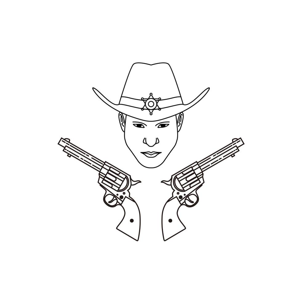 illustration sheriff cowboy vild väst och dubbel- pistol revolver pistol översikt logotyp design vektor