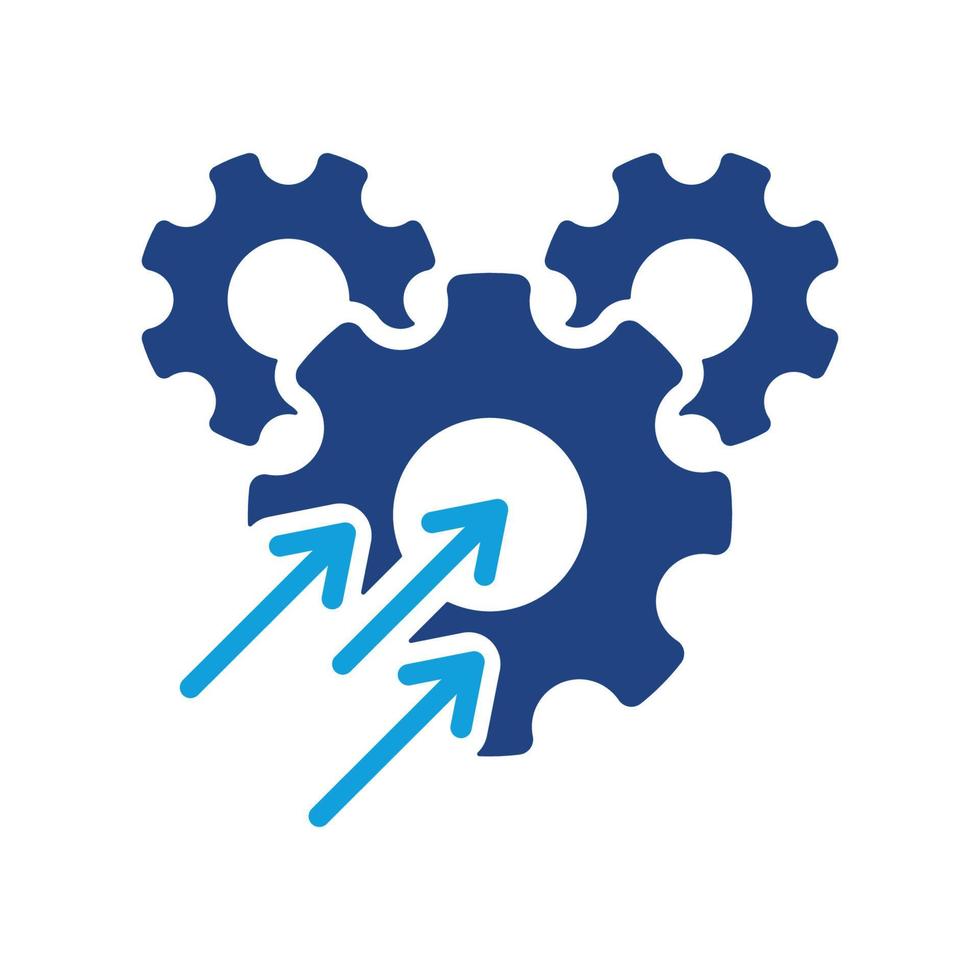 operativ produktion tillväxt Färg ikon. redskap med öka pil piktogram. produktivitet industri bearbeta silhuett ikon. företag effektivitet optimera. isolerat vektor illustration.