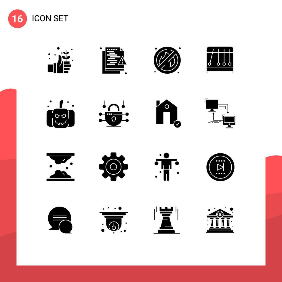 piktogram uppsättning av 16 enkel fast glyfer av skrämmande halloween säkerhet vetenskap fysik redigerbar vektor design element