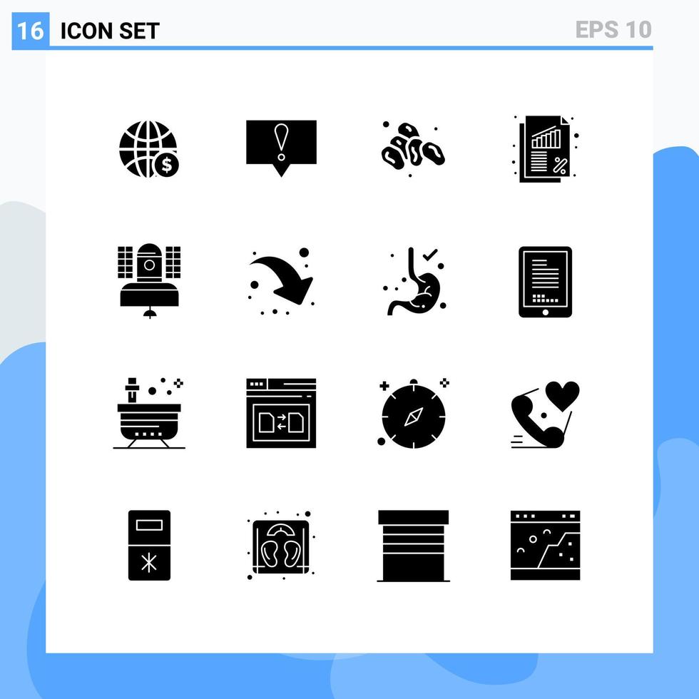 uppsättning av 16 vektor fast glyfer på rutnät för sändningar satellit ramadan Betygsätta företag redigerbar vektor design element