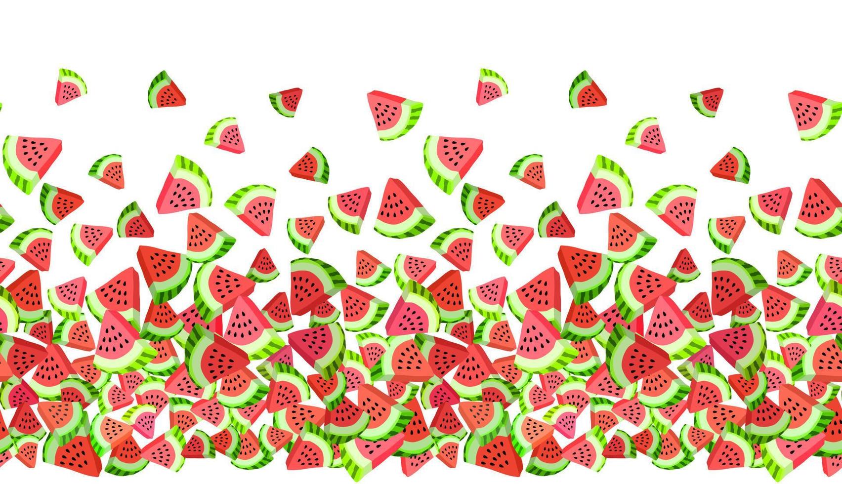 vektor sömlös gräns mönster med vattenmelon skivor. färgrik ritad för hand repeterbar horisontell bakgrund. sommar frukt med frön bakgrund.