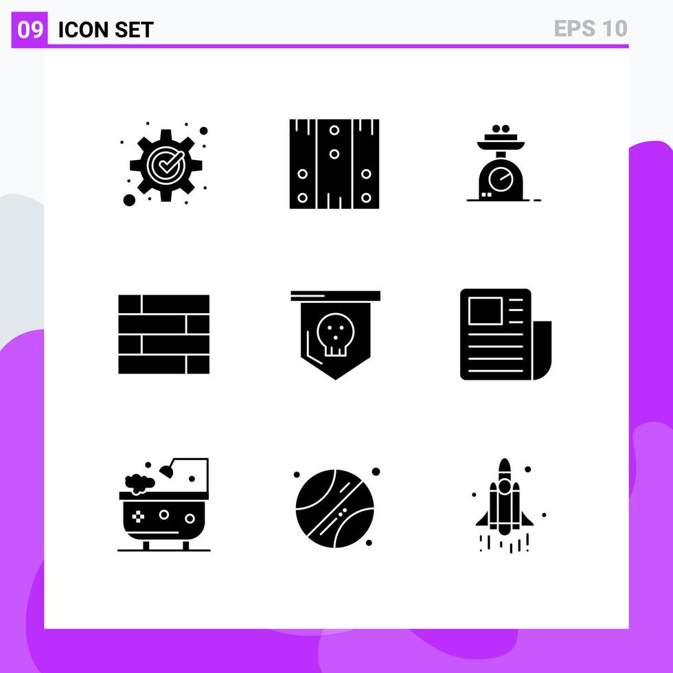 Gruppe von 9 soliden Glyphenzeichen und Symbolen für Halloween-Wandholz schützen Gewicht editierbare Vektordesign-Elemente vektor