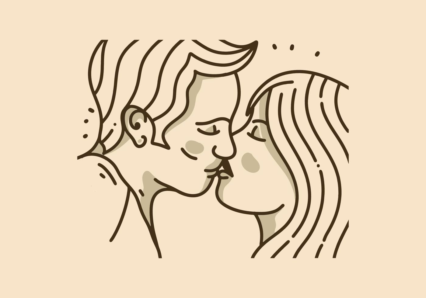 årgång illustration av man och kvinna kissing vektor