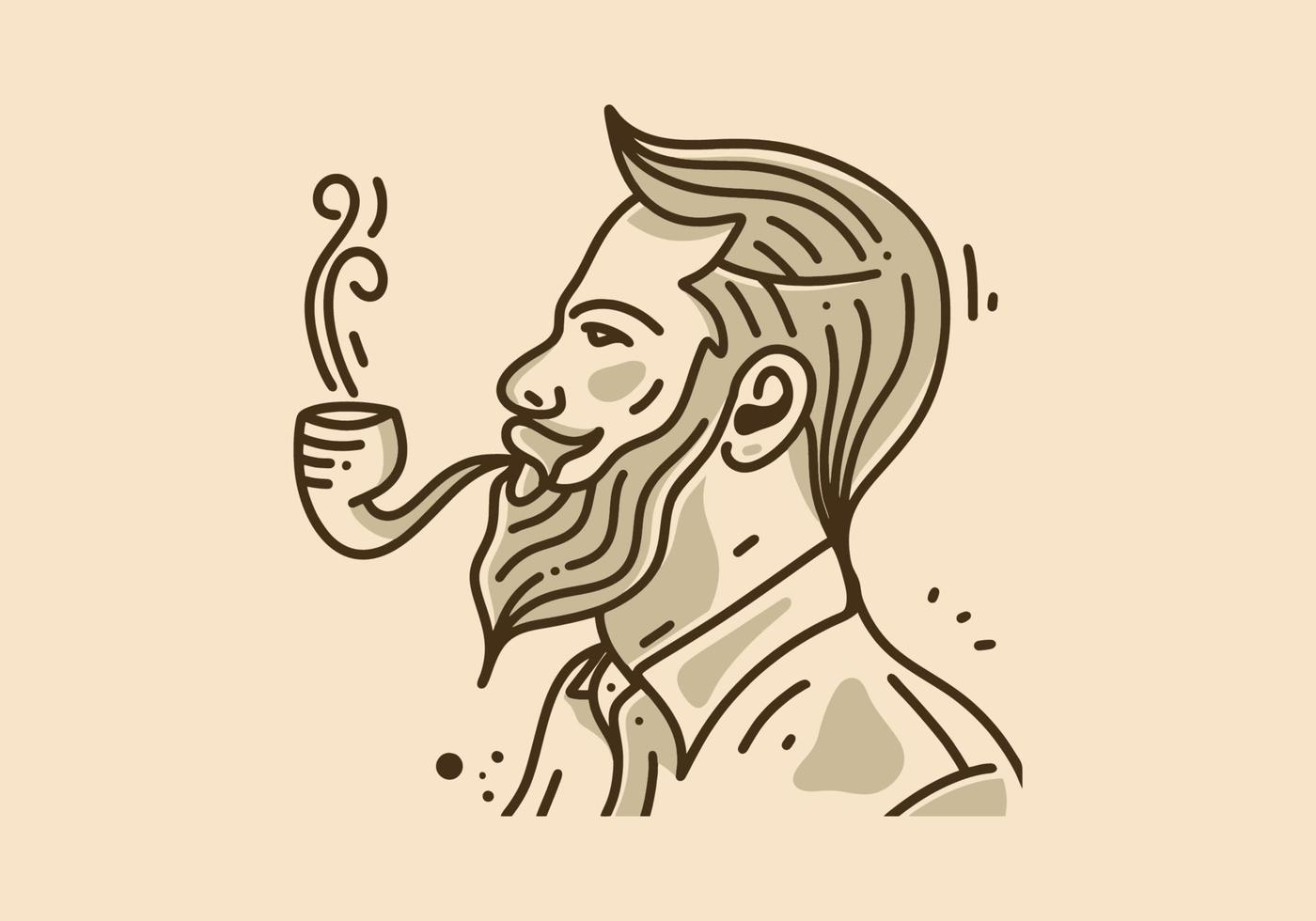 Vintage Illustration eines Mannes, der mit einer Zigarettenpfeife raucht vektor