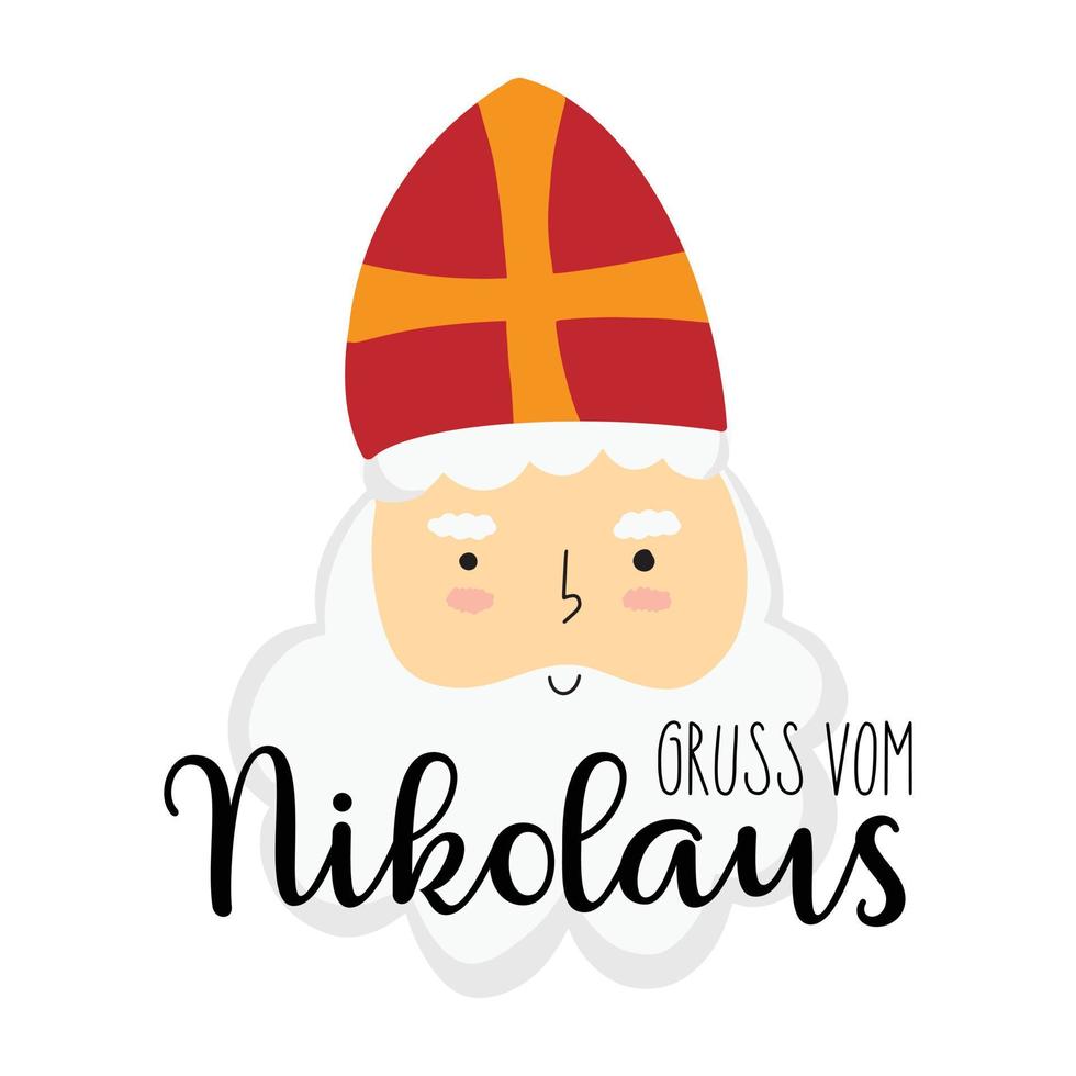 gruß vom nikolaus - deutsche übersetzung - grüße von nikolaus. süßes gekritzelporträt des heiligen nikolaus, süße grußkarte vektor