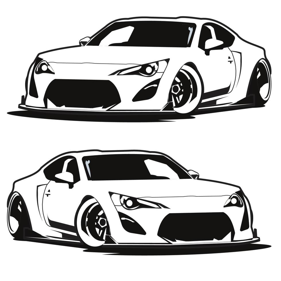 Toyota gt86 svart och vit bil illustration vektor design