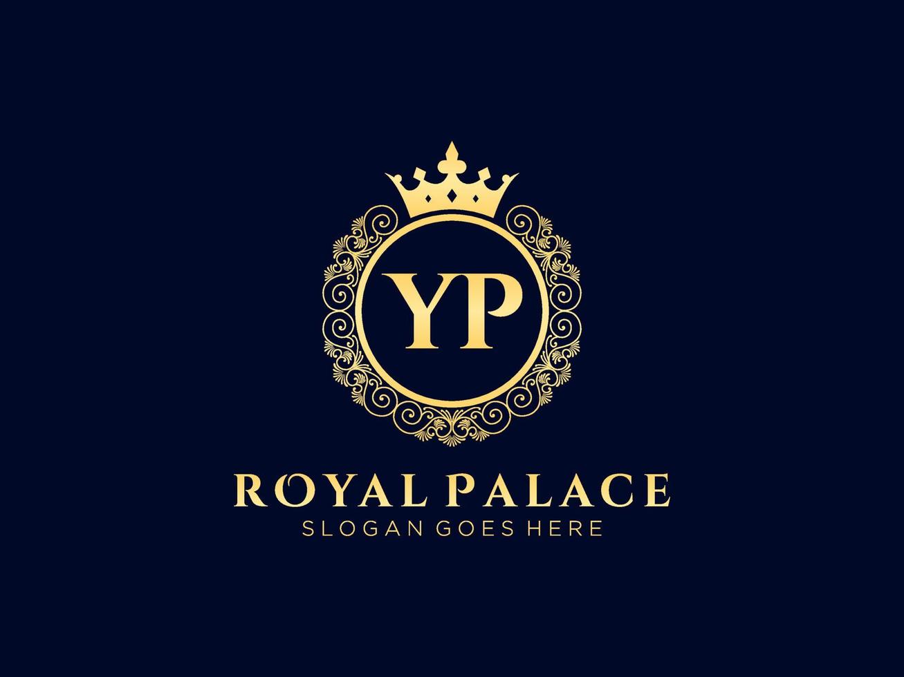 brev Y P antik kunglig lyx victorian logotyp med dekorativ ram. vektor