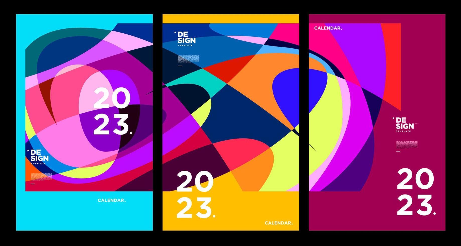 ny år 2023 kalender design mall med geometrisk färgrik abstrakt. vektor kalender design.