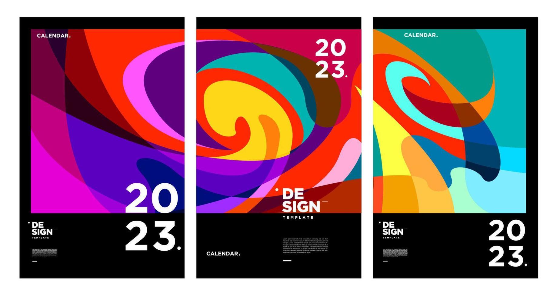 ny år 2023 kalender design mall med geometrisk färgrik abstrakt. vektor kalender design.