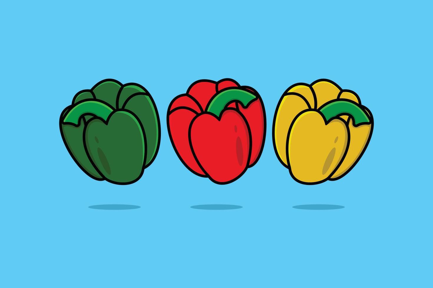 grön, röd, gul klocka peppar grönsaker vektor illustration. mat natur ikon begrepp. trädgård färsk mat vegetabiliska klocka peppar ikon design.