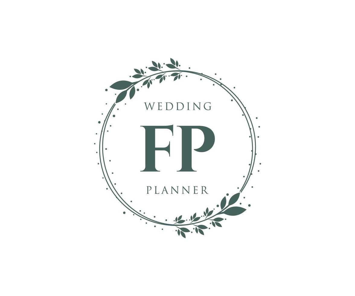 fp initialen brief hochzeitsmonogramm logos sammlung, handgezeichnete moderne minimalistische und florale vorlagen für einladungskarten, save the date, elegante identität für restaurant, boutique, café im vektor