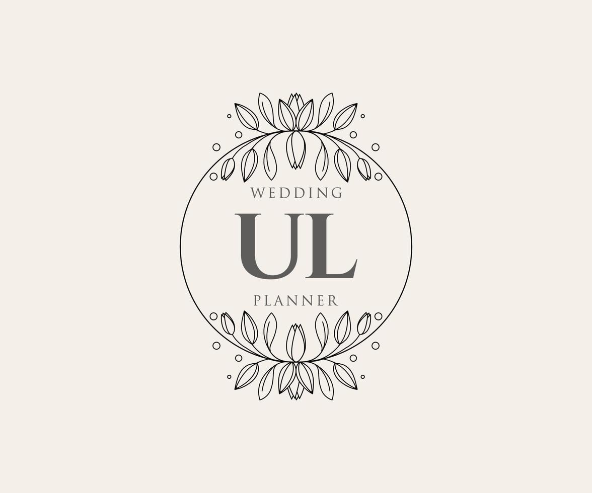 ul initials brief hochzeitsmonogramm logos sammlung, handgezeichnete moderne minimalistische und florale vorlagen für einladungskarten, save the date, elegante identität für restaurant, boutique, café im vektor