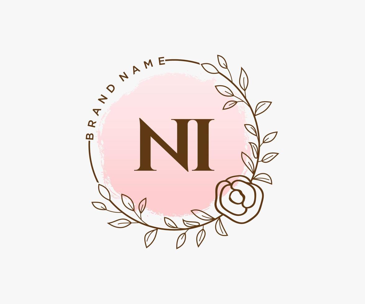 anfängliches ni feminines logo. verwendbar für Natur-, Salon-, Spa-, Kosmetik- und Schönheitslogos. flaches Vektor-Logo-Design-Vorlagenelement. vektor