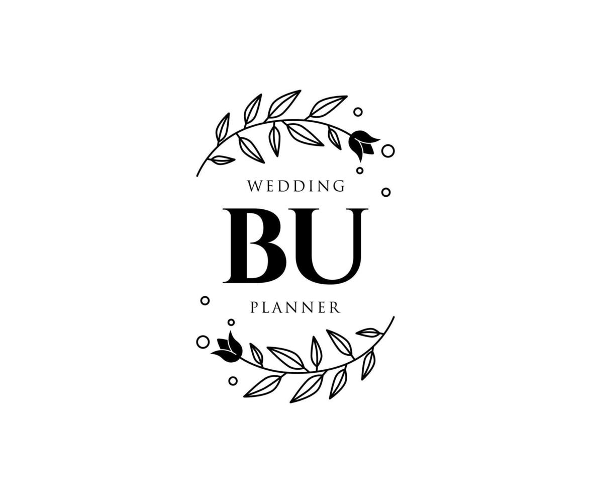 bu initialer brev bröllop monogram logotyper samling, hand dragen modern minimalistisk och blommig mallar för inbjudan kort, spara de datum, elegant identitet för restaurang, boutique, Kafé i vektor