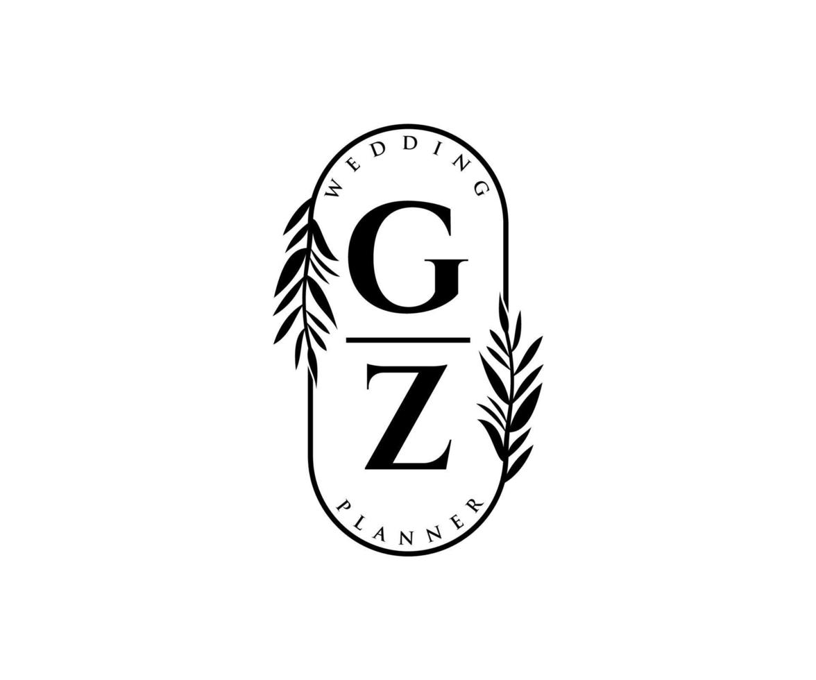 gz initialer brev bröllop monogram logotyper samling, hand dragen modern minimalistisk och blommig mallar för inbjudan kort, spara de datum, elegant identitet för restaurang, boutique, Kafé i vektor