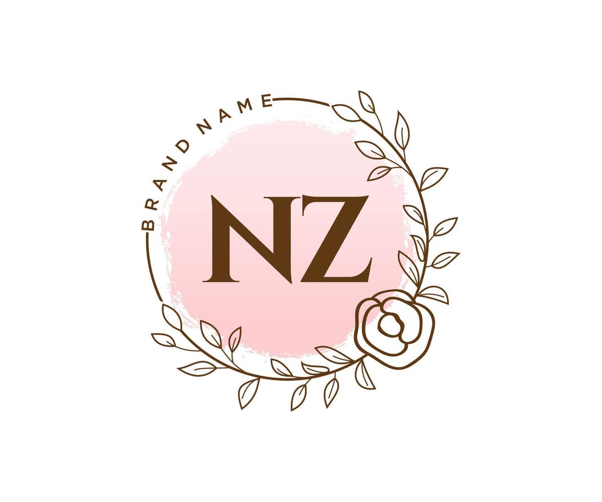 anfängliches nz feminines logo. verwendbar für Natur-, Salon-, Spa-, Kosmetik- und Schönheitslogos. flaches Vektor-Logo-Design-Vorlagenelement. vektor