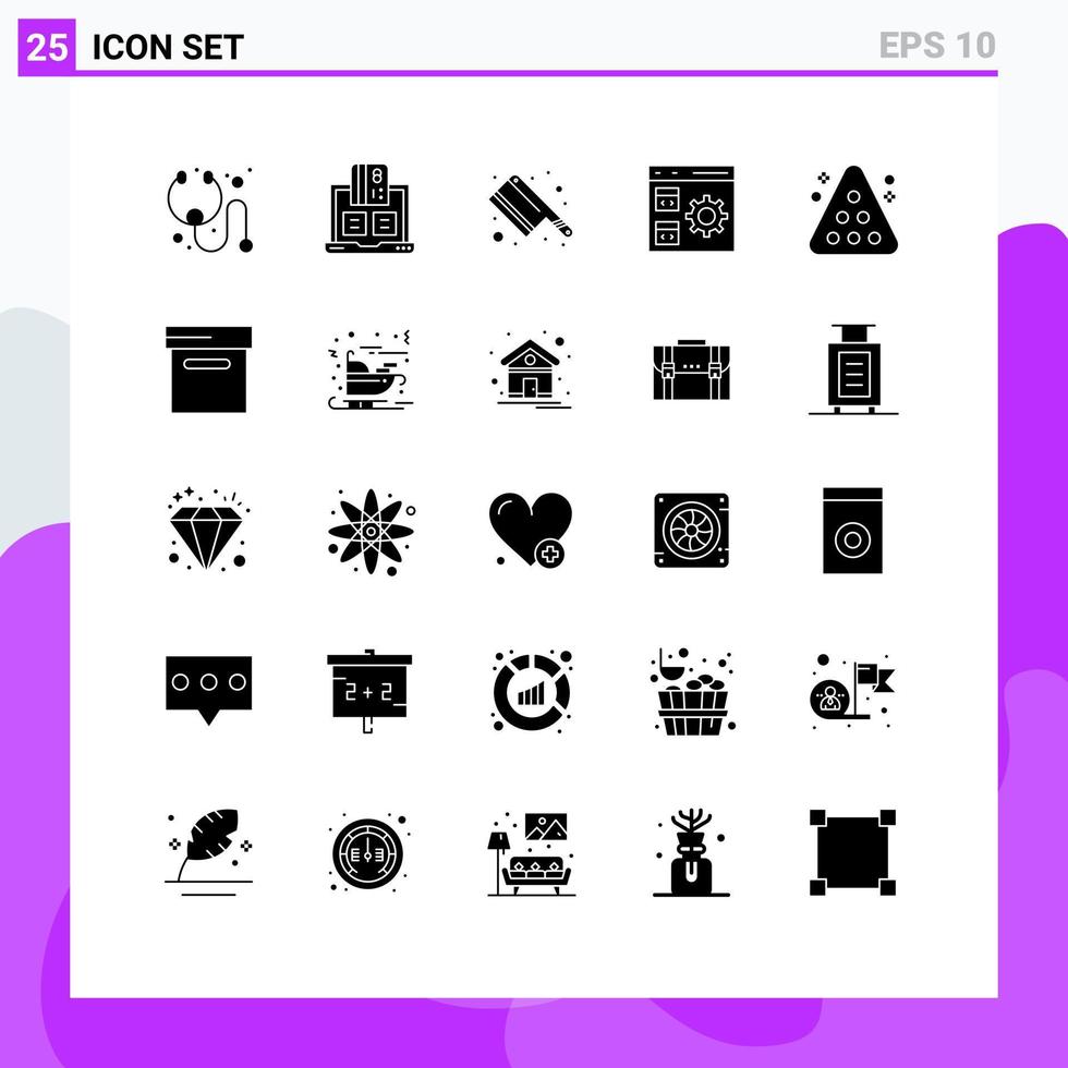 Gruppe von 25 soliden Glyphen Zeichen und Symbolen für die Entwicklung von Pool-Management-Cleaver-Codierung editierbarer Vektordesign-Elemente vektor