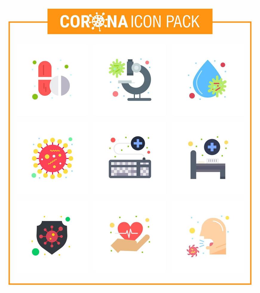 9 Flachfarben-Virenvirus-Corona-Icon-Pack wie Anhängen von Virus-Blut-Covid-Bakterien Virus-Coronavirus 2019nov-Krankheitsvektor-Designelemente vektor