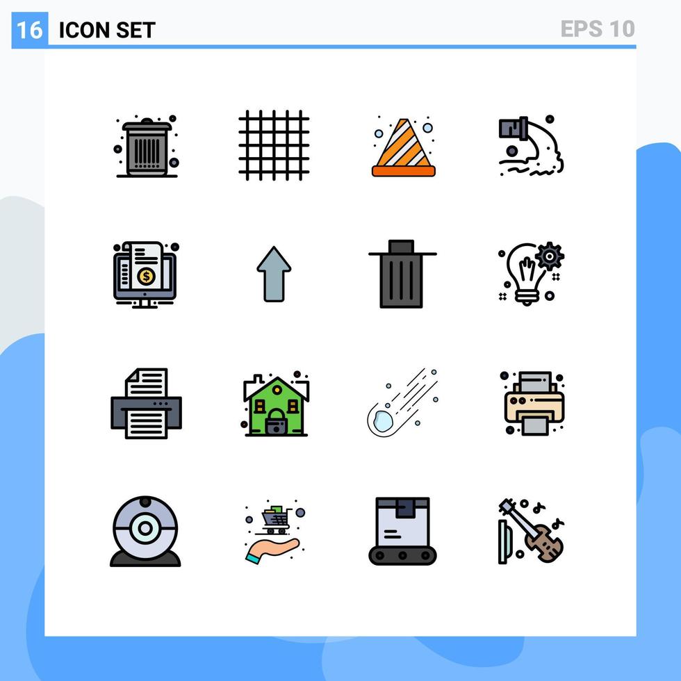 mobil gränssnitt platt Färg fylld linje uppsättning av 16 piktogram av räkningen avlopp kon radioaktiv rör redigerbar kreativ vektor design element