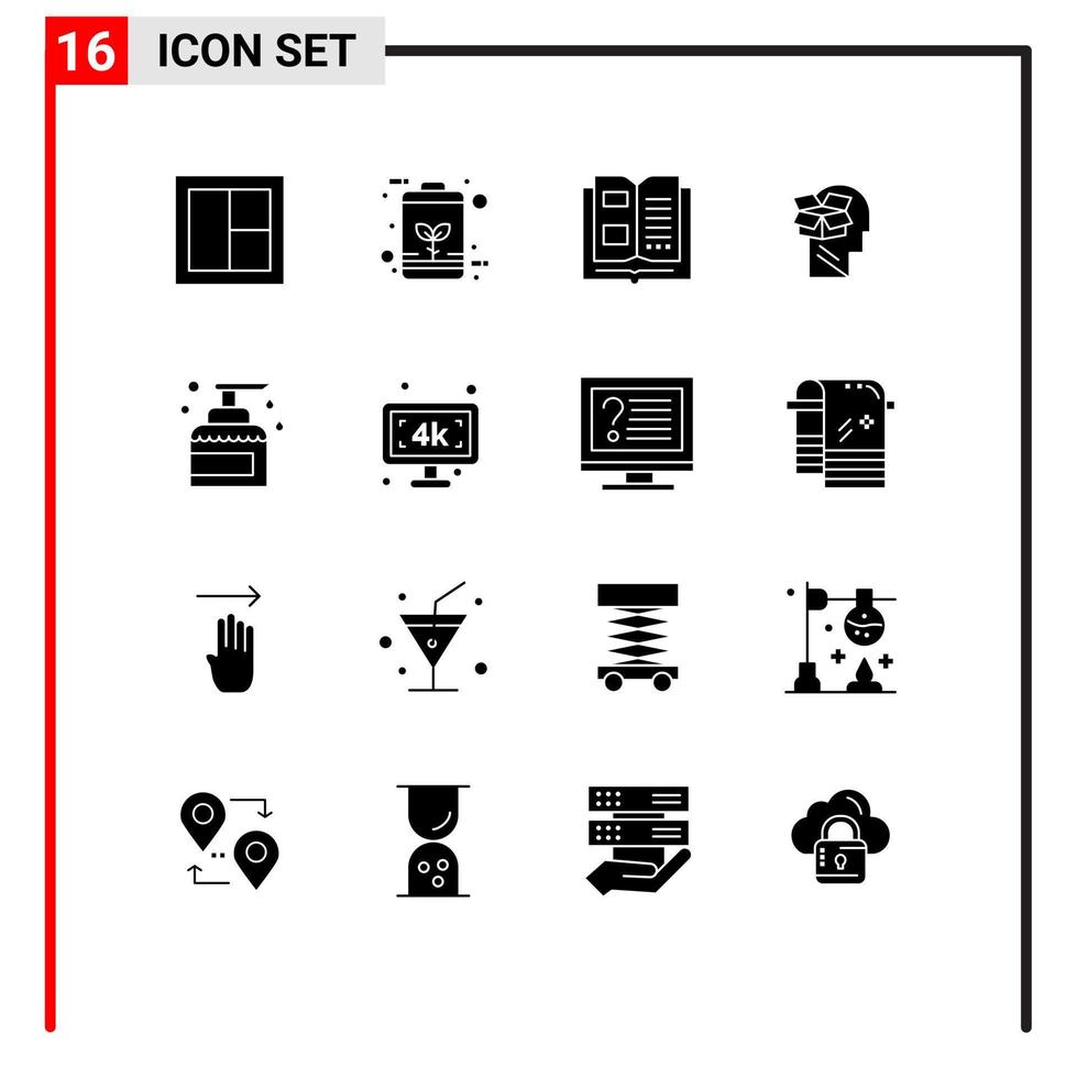 editierbares Vektorlinienpaket mit 16 einfachen soliden Glyphen von Benutzer-Unbox-Energiebox-Wissen editierbare Vektordesign-Elemente vektor